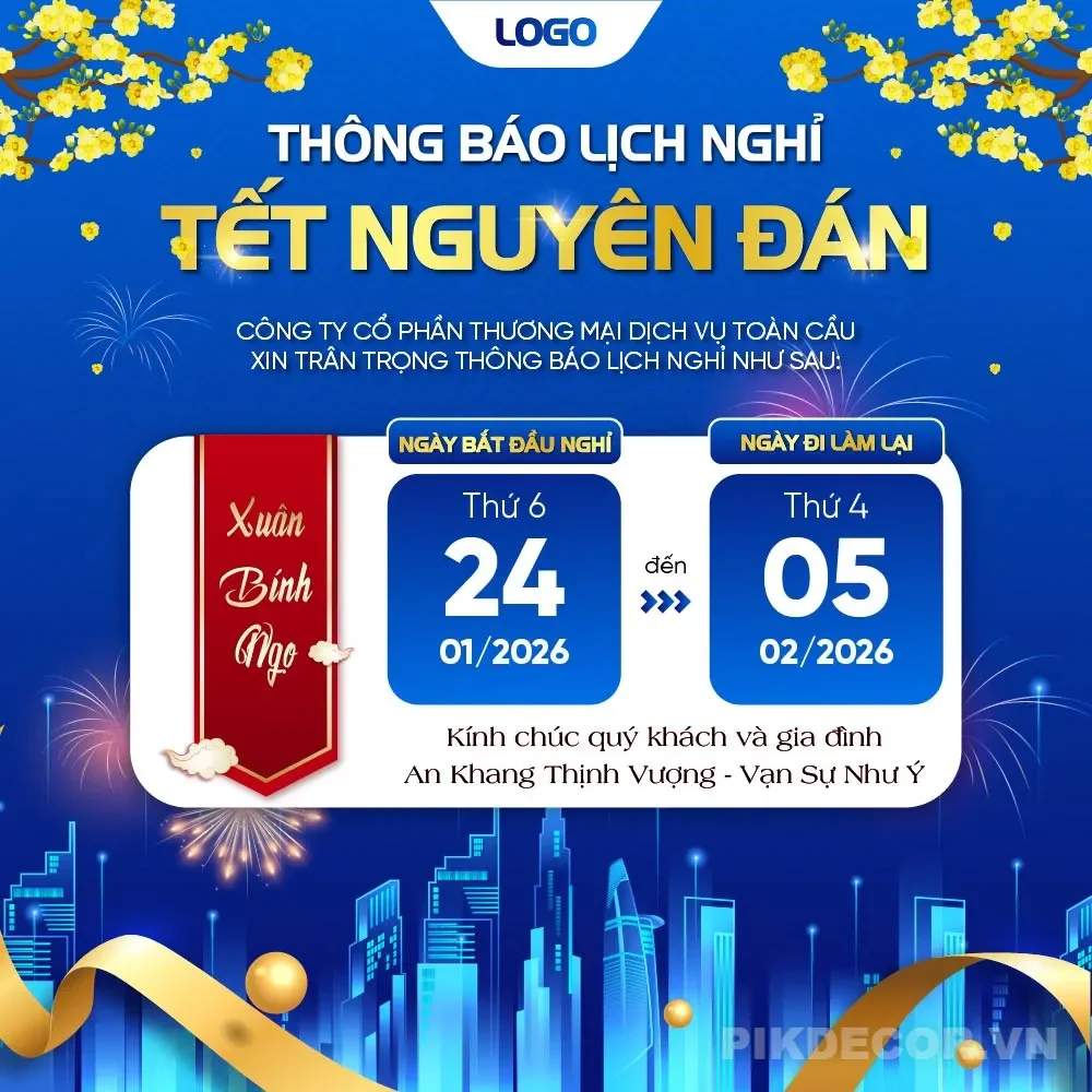10+ Mẫu Thông Báo Nghĩ Tết Mới Nhất