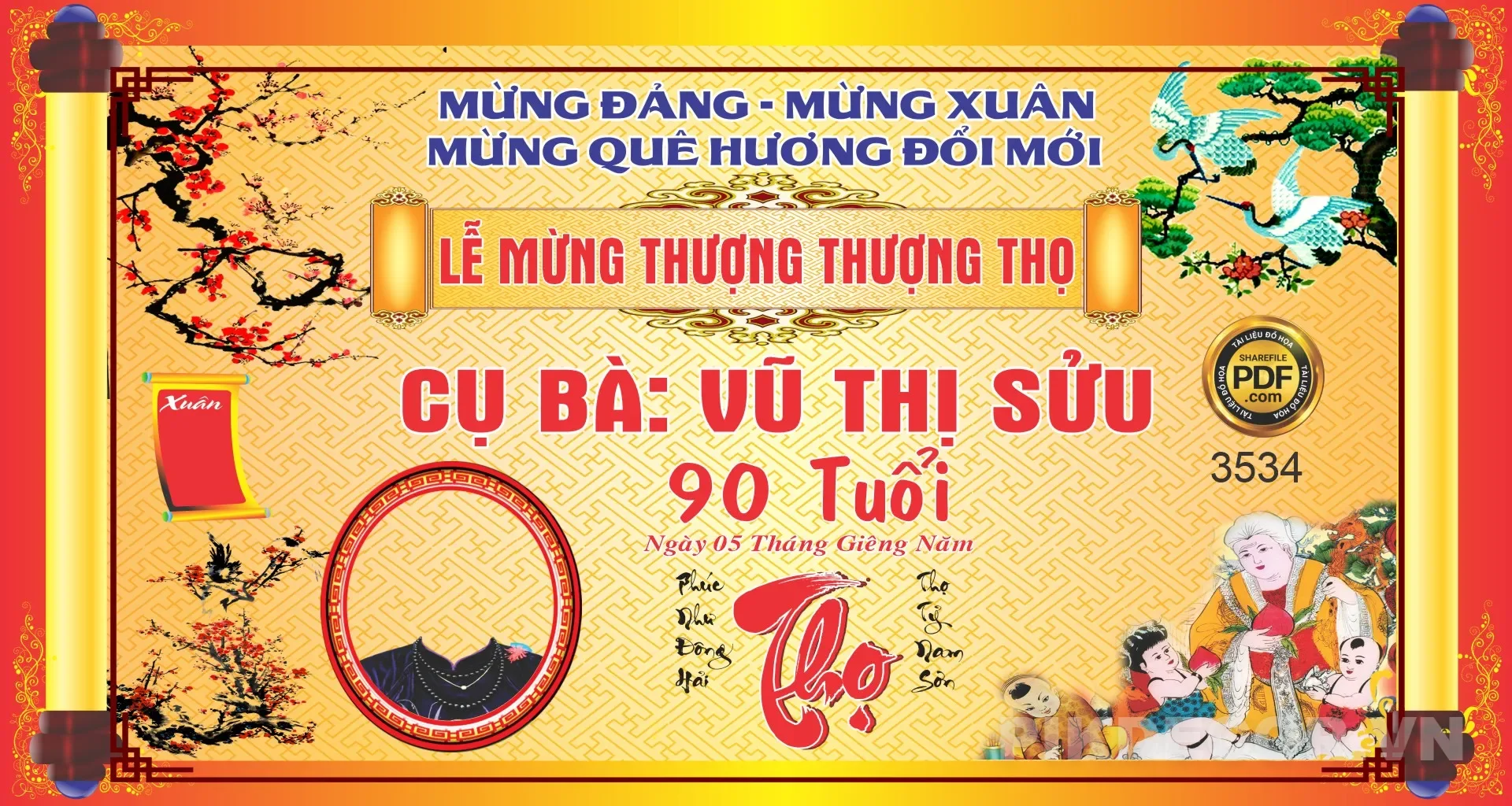 Backdrop Lễ Mừng Thọ Tết Bính Ngọ – File Vector Corel Chuẩn In Ấn