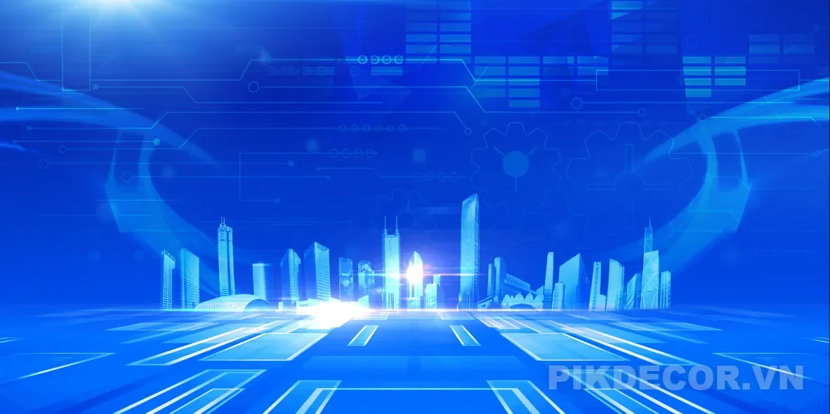 Backgroud Xanh Công Nghệ Thành Phố Công Nghệ 8K