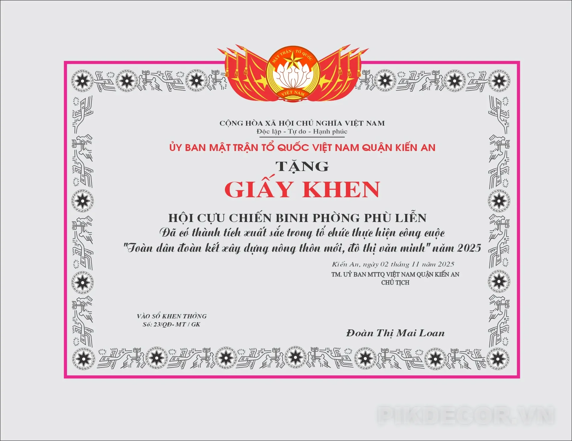 Giấy Khen Hội Cự Chiến Binh