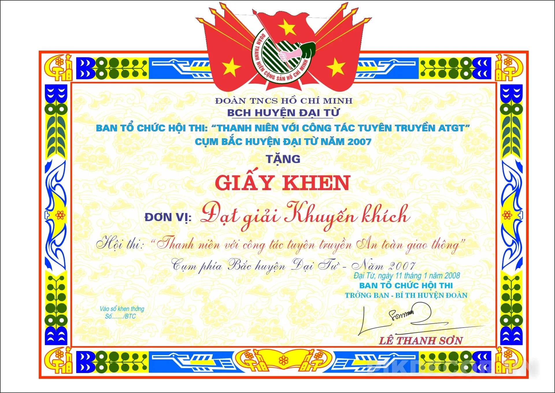 Mẫu Bằng Khen Giấy Khen Đoàn Thanh Niên Mới Nhất