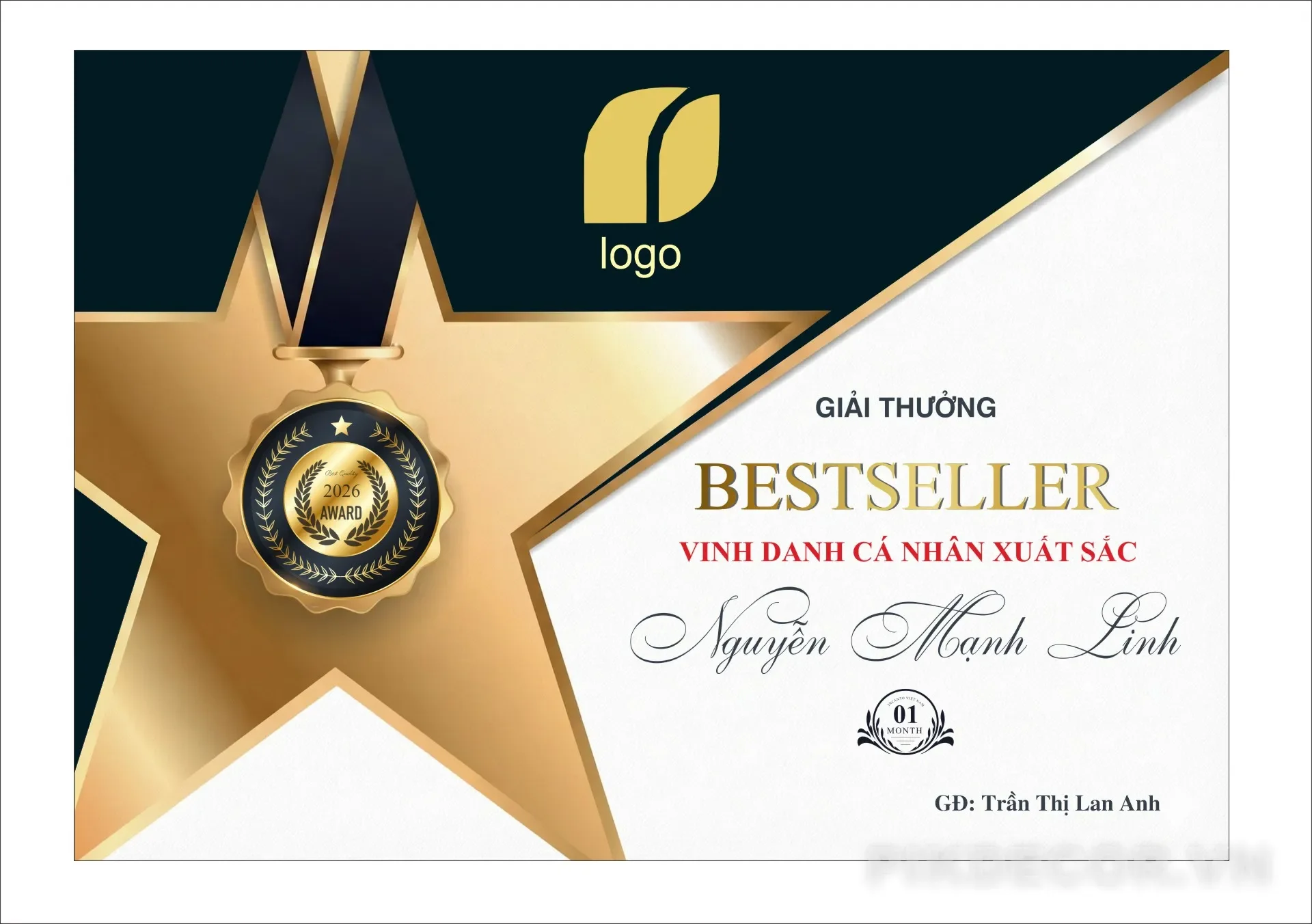 Mẫu Bằng Khen Giấy Khen Top 1 Seller Nhân Viên Bán Hàng Xuất Sắc