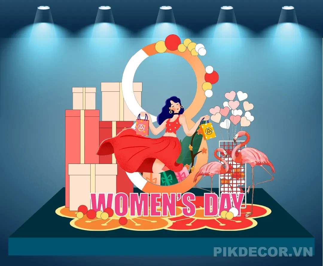 Mẫu Phông Nền 8/3 Nghệ Thuật – Backdrop Cô Gái Bên Khung Cửa Sổ Thơ Mộng (File Corel/Psd/Ai)