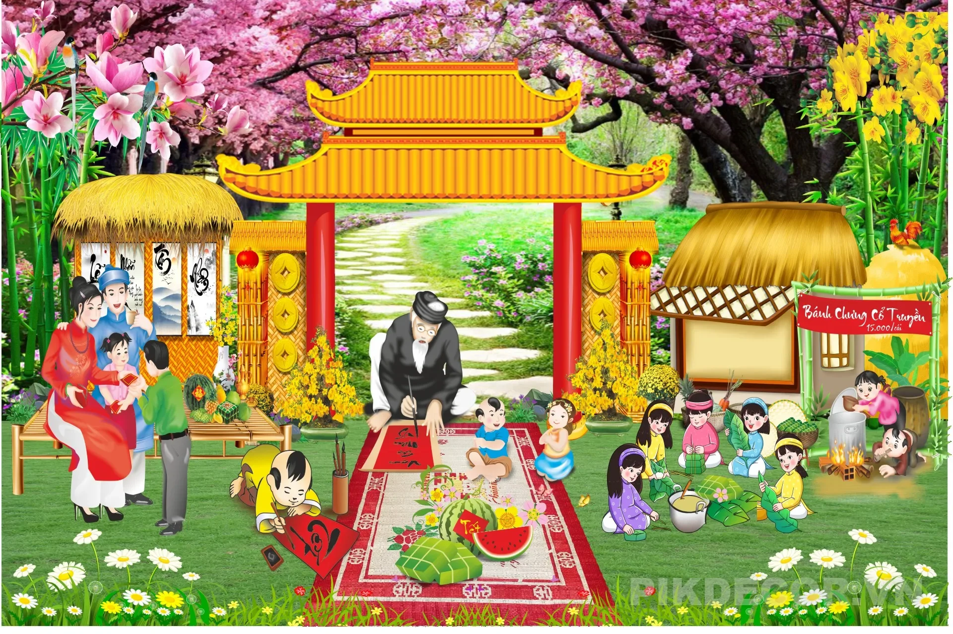 Mẫu Thiết Kế Tiểu Cảnh Tết Cổ Truyền – File In Ấn Backdrop Sự Kiện 2026