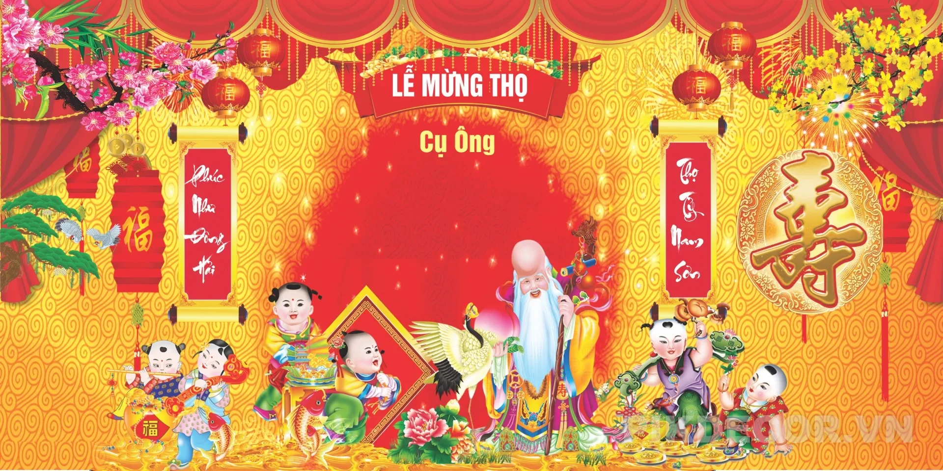 Phông Bạt Backdrop Mừng Thọ Tết Mới Nhất 02, File Vector Chuẩn In Ấn