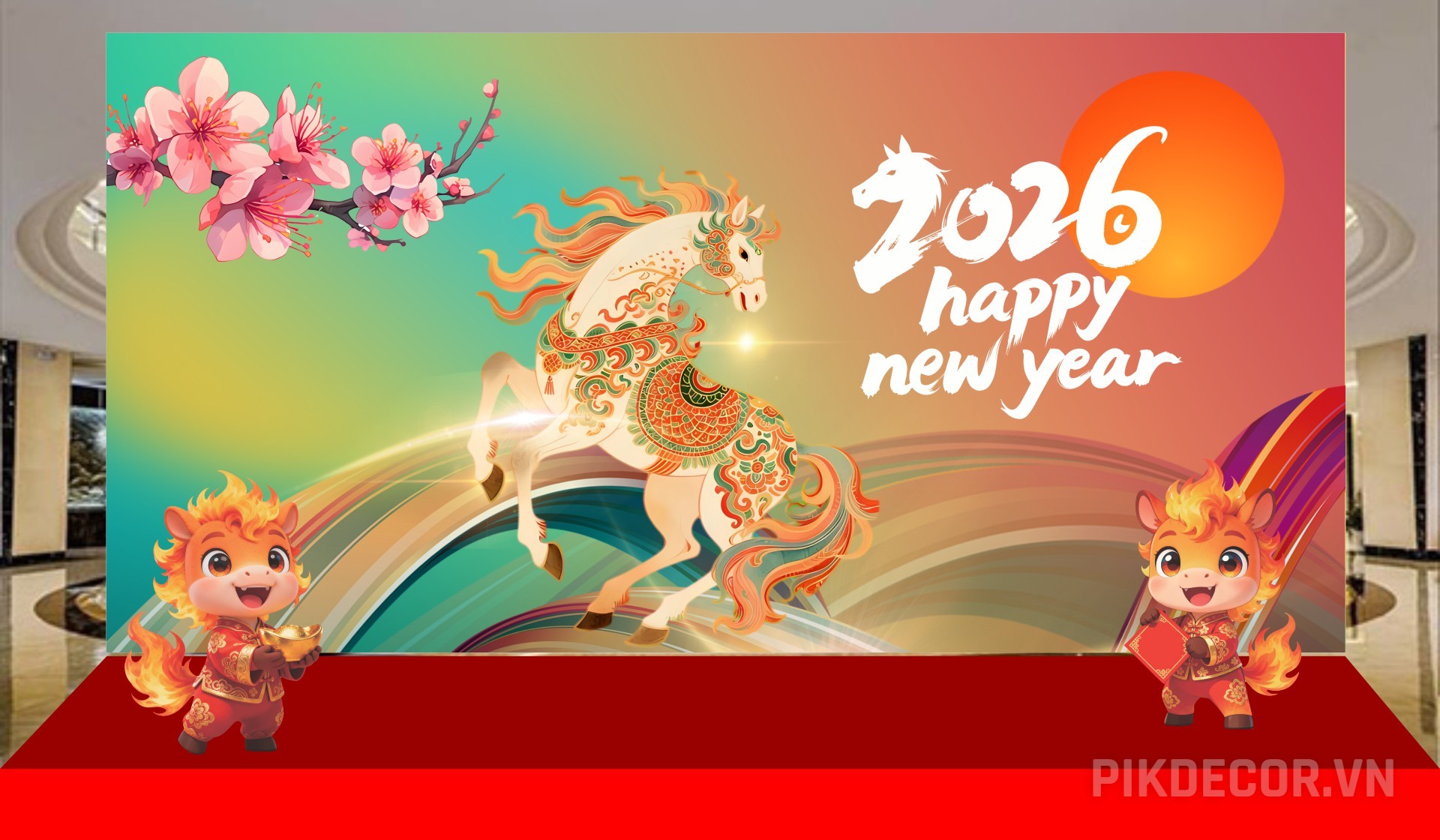 Phông Bạt Backdrop Tết 2026 Bính Ngọ Vip