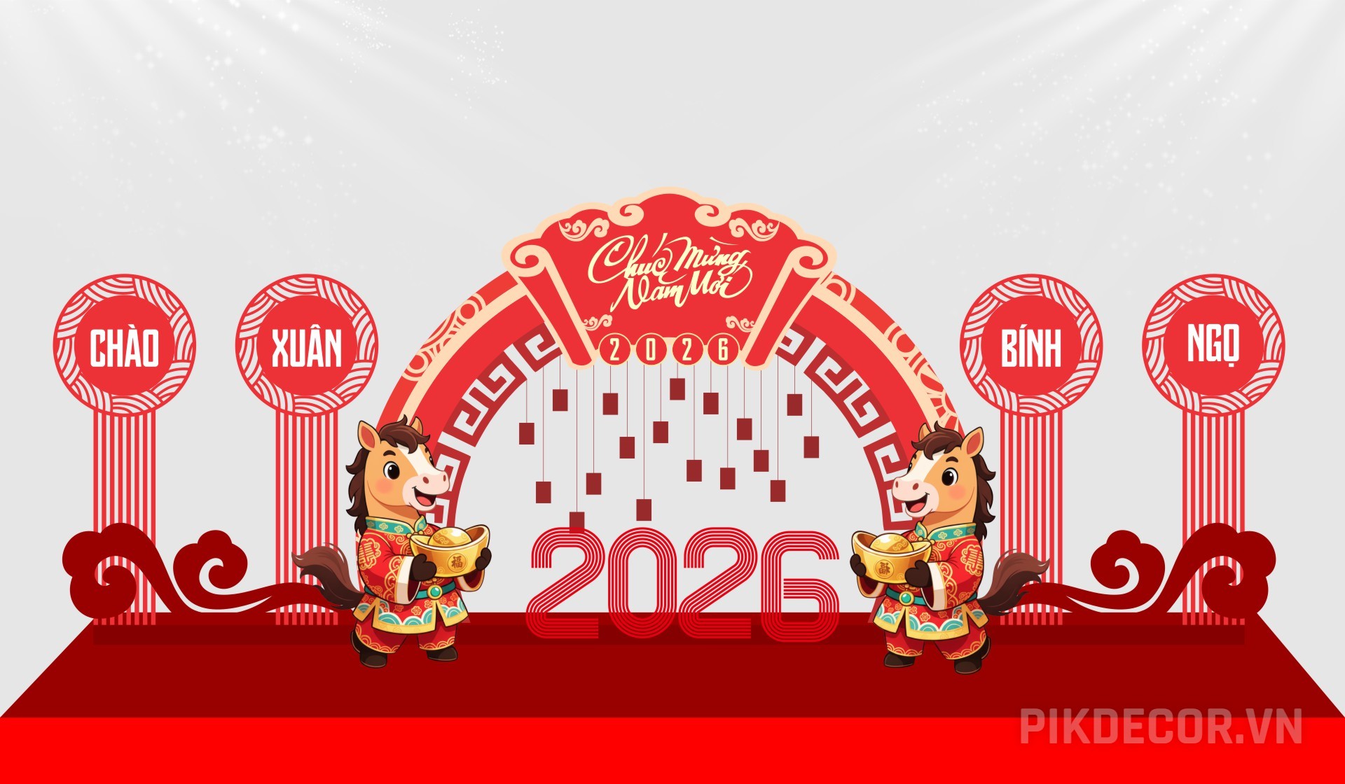 Phông Bạt Backdrop Tết 2026  Xuân Bính Ngọ