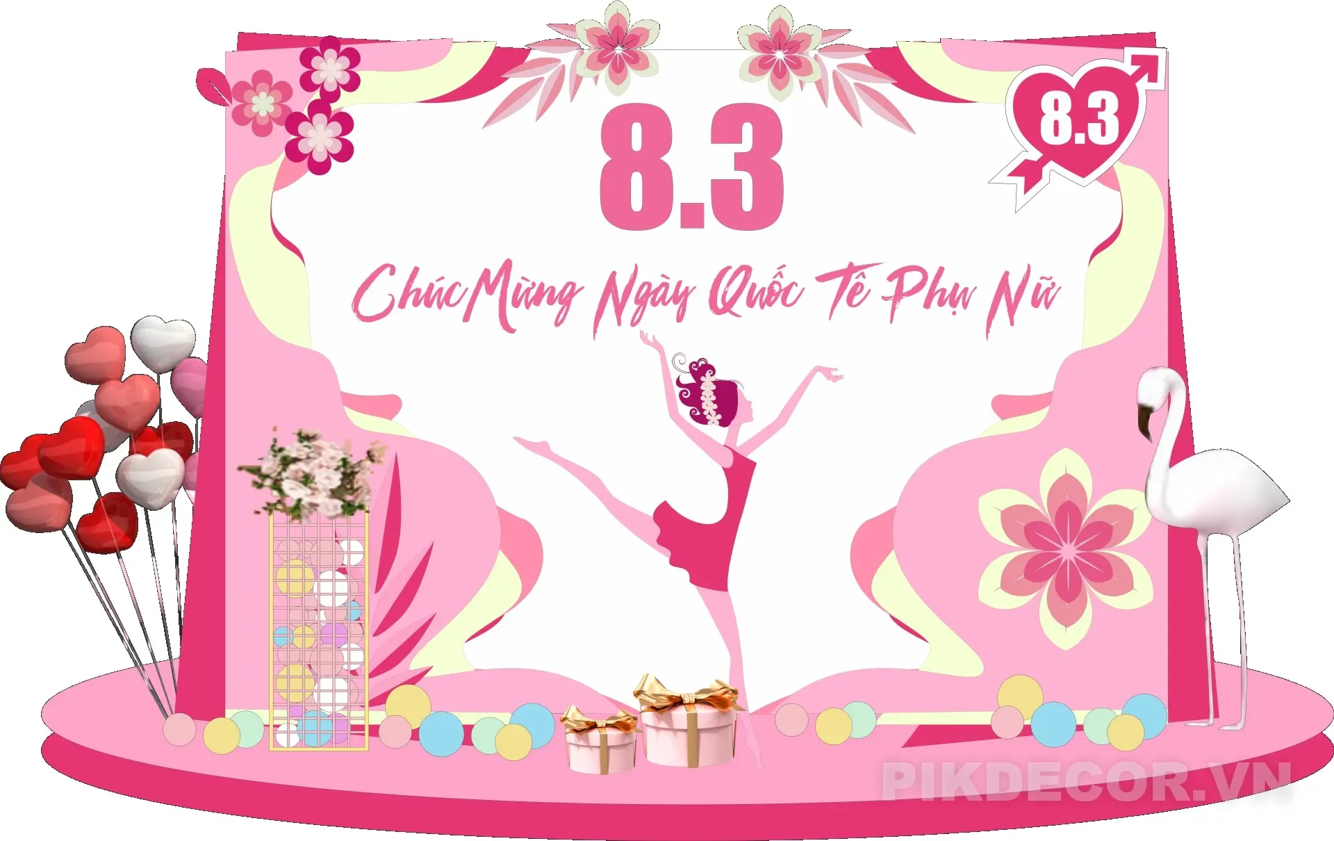 [Tải Free] Phông Nền 8/3 Nghệ Thuật - File Thiết Kế Backdrop 8/3 Cô Gái Và Hoa.