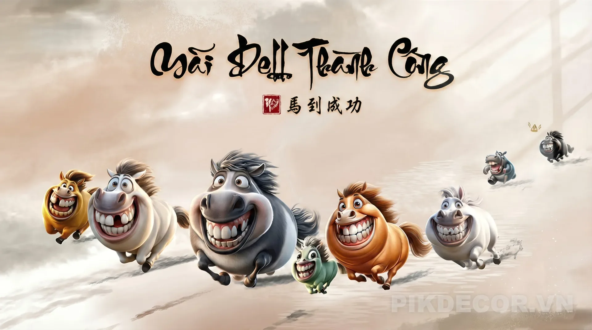 Tranh Mã Đáo Thành Công Phiên Bản Cute